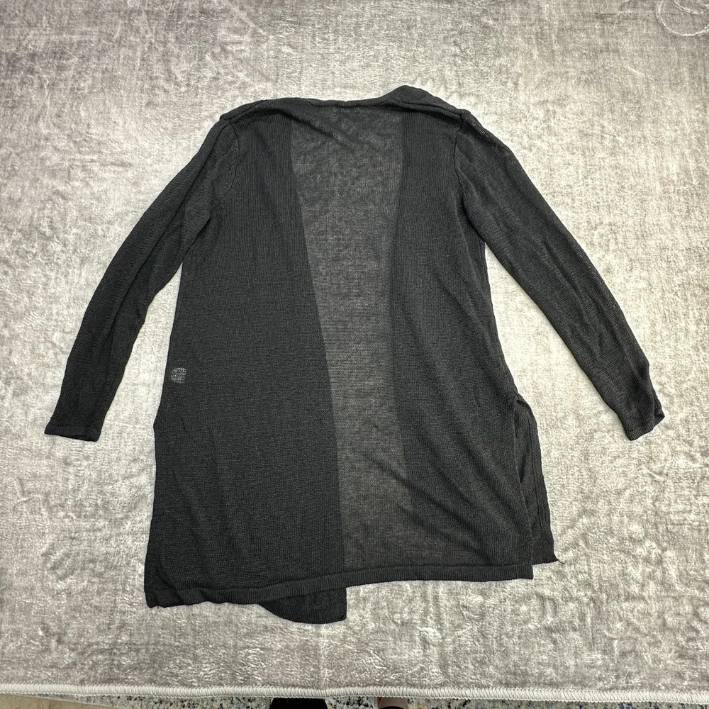 J Jill Cardigan Sweater Womens Large Black Open Front Lightweight Linen Blend